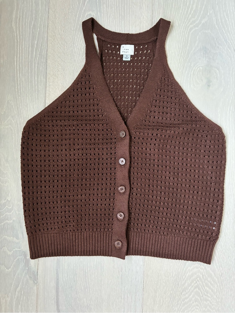 Brown Knit Button-Front Women's Sweater Vest